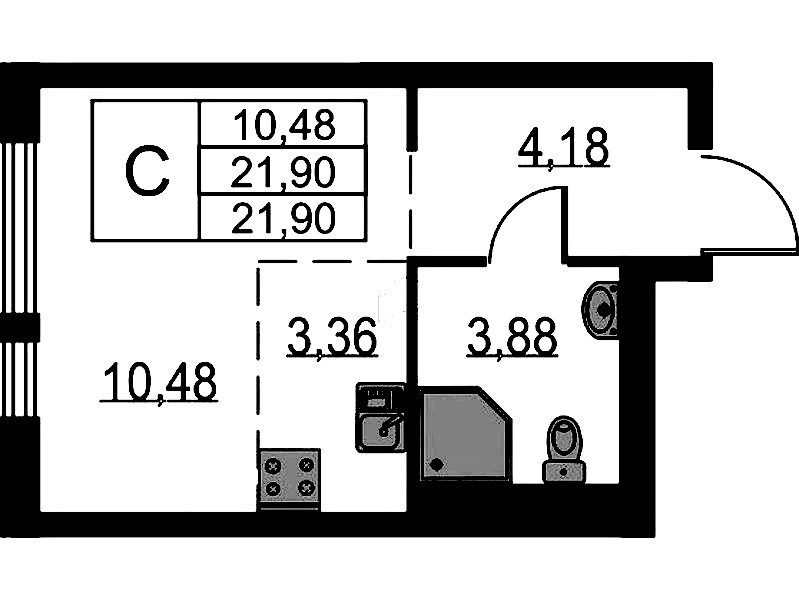 Квартира студия 21.9 м², 3/15 эт., ЖК «Невская Долина»